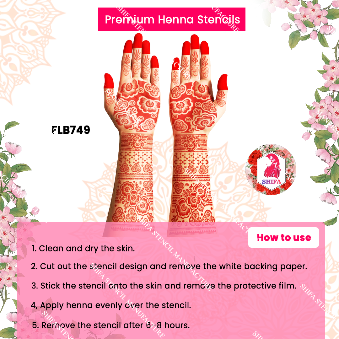 FLBS 796 Starlit Floral Glow Mehndi double hand Henna Stencil
